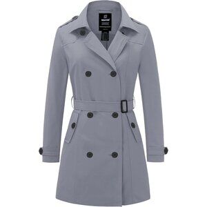 Women's Grey Waterproof Trench Coat with Classic Lapel and Belted Design